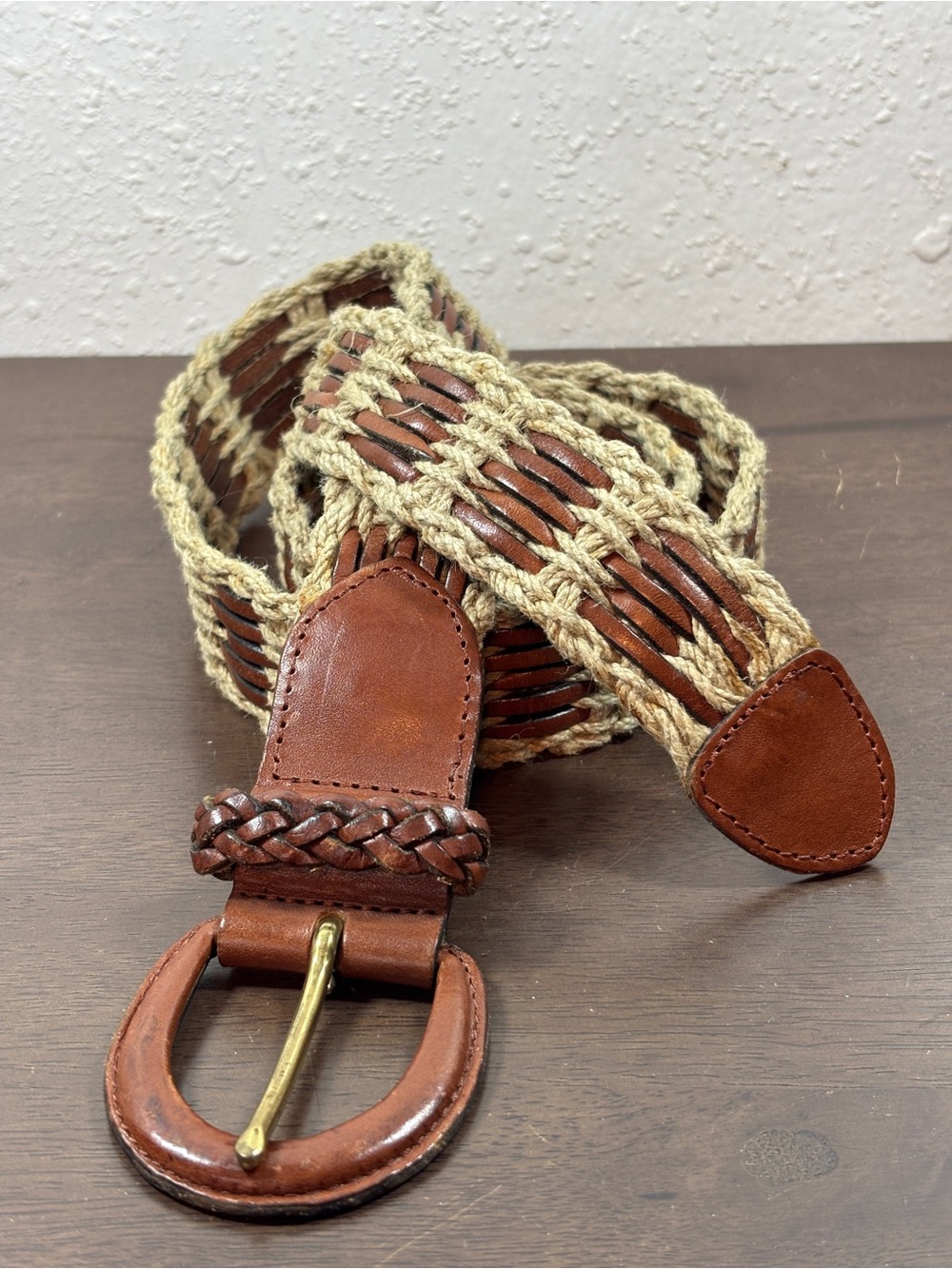 Woven Leather-Accent Brown and Tan Belt - Picture 5 of 8